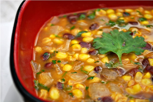 Hot Corn & Black Bean soup, ready to eat